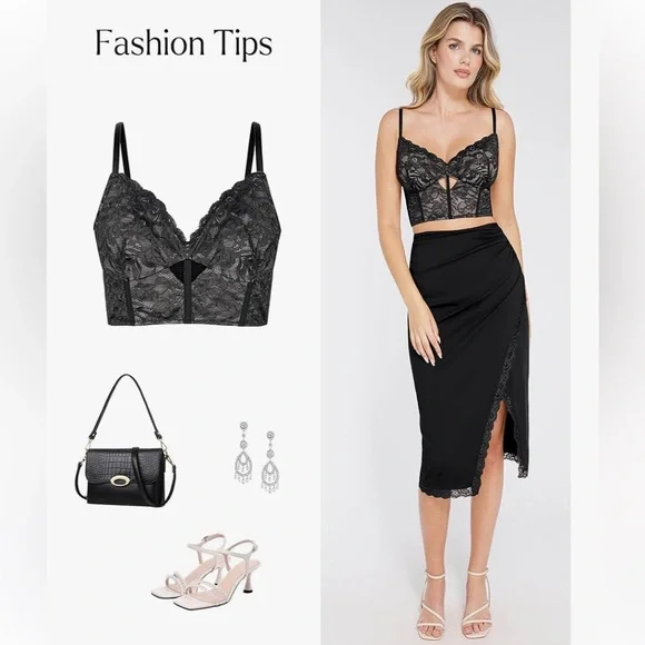 NWT Popilush Midi Skirts Lace Shapewear Split Satin High Waisted Bodycon Medium - Picture 3 of 9